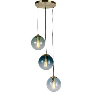 QAZQA Art Deco Hängelampe Messing mit blauem Glas - Pallon QAZQA Art Deco Hängelampe Messing mit blauem Glas - Pallon