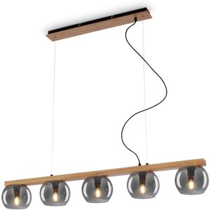 Briloner Pendant lamp, with wood, smoked glass, 5xE14/max.1 Briloner Pendant lamp, with wood, smoked glass, 5xE14/max.1