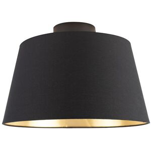 QAZQA Deckenleuchte mit Baumwollschirm schwarz mit Gold 32 cm - Combi schwarz QAZQA Deckenleuchte mit Baumwollschirm schwarz mit Gold 32 cm - Combi schwarz