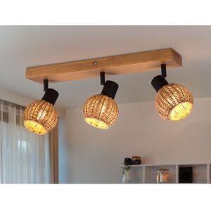 MEINEWUNSCHLEUCHTE Deckenstrahler TAVAR 3-flammig Holz mit Rattan Schirmen, Breite 50cm MEINEWUNSCHLEUCHTE Deckenstrahler TAVAR 3-flammig Holz mit Rattan Schirmen, Breite 50cm