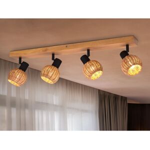 MEINEWUNSCHLEUCHTE Deckenstrahler TAVAR 4-flammig Holz mit Rattan Schirmen, Breite 70cm MEINEWUNSCHLEUCHTE Deckenstrahler TAVAR 4-flammig Holz mit Rattan Schirmen, Breite 70cm