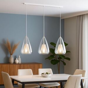 NOWA Hängelampe 3 flammig Esstischleuchte Glas klar Pendelleuchte Metall weiß Wohnzimmerlampe, Metall, 3x E14, LxH 75x150 cm NOWA Hängelampe 3 flammig Esstischleuchte Glas klar Pendelleuchte Metall weiß Wohnzimmerlampe, Metall, 3x E14, LxH 75x150 cm
