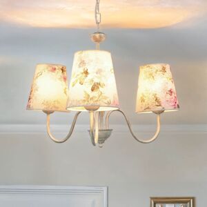 Licht-erlebnisse - Kronleuchter Stoff Metall Creme Weiß Rosa E27 Floral Landhaus Hängelampe Wohnzimmer Licht-erlebnisse - Kronleuchter Stoff Metall Creme Weiß Rosa E27 Floral Landhaus Hängelampe Wohnzimmer