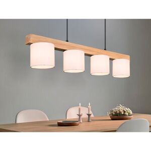 Meinewunschleuchte - led Holzbalken Pendelleuchte 4-flammig, Stoff Lampenschirme Weiß, b: 75cm Meinewunschleuchte - led Holzbalken Pendelleuchte 4-flammig, Stoff Lampenschirme Weiß, b: 75cm