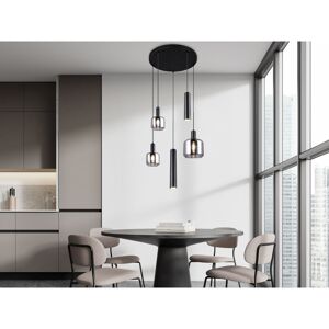 Meinewunschleuchte - led Cluster Pendelleuchte 5-flammig aus Metall mit Glasschirmen Chrom, ø 40cm Meinewunschleuchte - led Cluster Pendelleuchte 5-flammig aus Metall mit Glasschirmen Chrom, ø 40cm