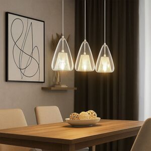 NOWA LED Hängelampe 3 flammig Esstischleuchte Glas klar Pendelleuchte Metall weiß Wohnzimmerlampe dimmbar, Metall, 3x 4W 470Lm warmweiß, LxH 75x150 cm NOWA LED Hängelampe 3 flammig Esstischleuchte Glas klar Pendelleuchte Metall weiß Wohnzimmerlampe dimmbar, Metall, 3x 4W 470Lm warmweiß, LxH 75x150 cm