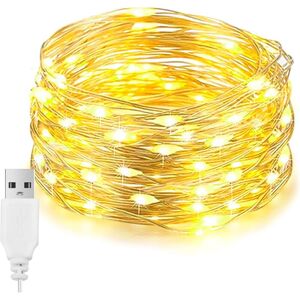 LED-Leuchten, 100 LEDs, 10 m, USB-Lichterkette, wasserdicht, Lichterkette aus silbernem Draht, dekorative Beleuchtung für Schlafzimmer für LED-Leuchten, 100 LEDs, 10 m, USB-Lichterkette, wasserdicht, Lichterkette aus silbernem Draht, dekorative Beleuchtung für Schlafzimmer für