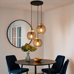 GLOBO LIGHTING Pendelleuchte Deckenlampe hängend Vintage Hängeleuchte schwarz Metall Industrial, 3 flammig, Holz braun, 3x E27 Fassungen, DxH 44x120cm GLOBO LIGHTING Pendelleuchte Deckenlampe hängend Vintage Hängeleuchte schwarz Metall Industrial, 3 flammig, Holz braun, 3x E27 Fassungen, DxH 44x120cm