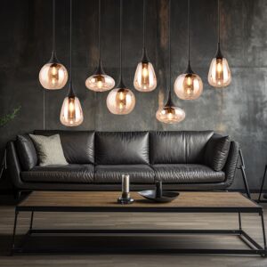 ETC-SHOP Pendelleuchte Glas 8 flammig Esstischlampe schwarz Hängeleuchte Esszimmer Glas amber, unterschiedliche Lampenschirme, 8x E14, LxH 121x150 cm ETC-SHOP Pendelleuchte Glas 8 flammig Esstischlampe schwarz Hängeleuchte Esszimmer Glas amber, unterschiedliche Lampenschirme, 8x E14, LxH 121x150 cm