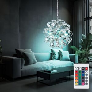 GLOBO LIGHTING Pendelleuchte Hängelampe Esstischleuchte chrom Wohnzimmerlampe Hängeleuchte 4 flammig, Metall Acryl, 4x E14 rgb led dimmbar Fernbedienung, 4,8W 470Lm GLOBO LIGHTING Pendelleuchte Hängelampe Esstischleuchte chrom Wohnzimmerlampe Hängeleuchte 4 flammig, Metall Acryl, 4x E14 rgb led dimmbar Fernbedienung, 4,8W 470Lm