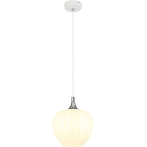 Globo Lighting - Hängelampe Esstischleuchte Pendellampe Glas Wohnzimmerlampe weiß gerillt, Metall weiß verchromt, 1x E27, DxH 24 x 120 cm Globo Lighting - Hängelampe Esstischleuchte Pendellampe Glas Wohnzimmerlampe weiß gerillt, Metall weiß verchromt, 1x E27, DxH 24 x 120 cm