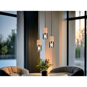 Meinewunschleuchte - Pendelleuchte yelle 3-flammig Lampenschirme Holz & Rauchglas, ø 37cm Meinewunschleuchte - Pendelleuchte yelle 3-flammig Lampenschirme Holz & Rauchglas, ø 37cm