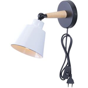 STOEX Wandleuchte aus Eisen Holz Wandlampe mit Schalter und Stecker Vintage Verstellbare E27 für Wohnzimmer Schlafzimmer Flur Treppenhaus - Weiß STOEX Wandleuchte aus Eisen Holz Wandlampe mit Schalter und Stecker Vintage Verstellbare E27 für Wohnzimmer Schlafzimmer Flur Treppenhaus - Weiß