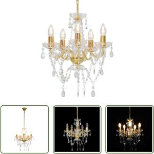 The Living Store Kronleuchter mit Perlen Golden Rund 5×E14 - Kronleuchter - Pendelleuchte - Wohnzimmer Deko - LED Lampe - Designer Lampe The Living Store Kronleuchter mit Perlen Golden Rund 5×E14 - Kronleuchter - Pendelleuchte - Wohnzimmer Deko - LED Lampe - Designer Lampe