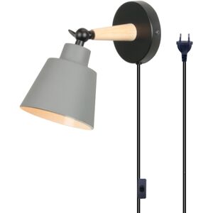 STOEX Wandlampe mit Schalter und Stecker, Modern aus Eisen Holz Wandleuchte Verstellbare für Wohnzimmer Schlafzimmer Flur Treppenhaus - Grau STOEX Wandlampe mit Schalter und Stecker, Modern aus Eisen Holz Wandleuchte Verstellbare für Wohnzimmer Schlafzimmer Flur Treppenhaus - Grau