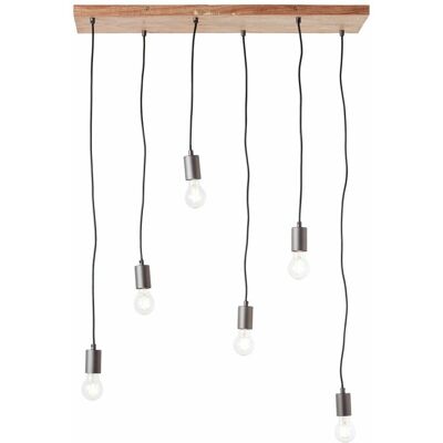 Lampe, Rustik Pendelleuchte 6flg Schwarz/holzfarbend, 6x A60, E27, 40w, Kabel Kürzbar / In Der Höhe Einstellbar - Brilliant Lampe, Rustik Pendelleuchte 6flg Schwarz/holzfarbend, 6x A60, E27, 40w, Kabel Kürzbar / In Der Höhe Einstellbar - Brilliant