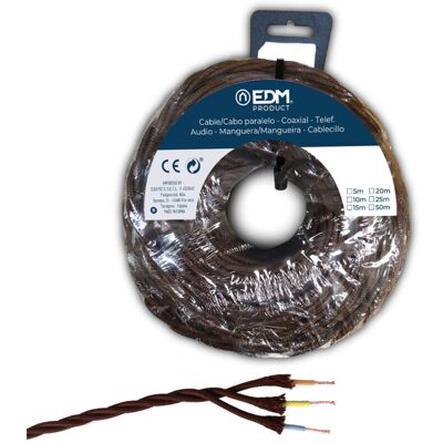 EDM Kabel 3x1,5mm Braun - Langlebiges Textilgewebtes Kabel 5m EDM Kabel 3x1,5mm Braun - Langlebiges Textilgewebtes Kabel 5m