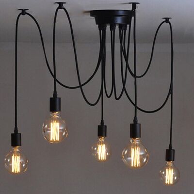 LANGRAY Hängende Edison 2 Meter Verstellbare Deckenleuchte Spider Light Metalldrahtkäfig Pendelleuchte Kronleuchter Moderne Industrielle Leuchtstofflampe (glühbirne Nicht Inklusive) (5 Arme) LANGRAY Hängende Edison 2 Meter Verstellbare Deckenleuchte Spider Light Metalldrahtkäfig Pendelleuchte Kronleuchter Moderne Industrielle Leuchtstofflampe (glühbirne Nicht Inklusive) (5 Arme)