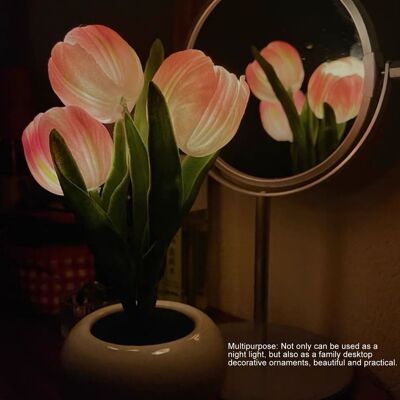 JUTE Led-nachtlicht Mit Drei Tulpen, Nachttischlampe Mit Künstlicher Topfpflanze, Ideales Geschenk Für Freunde, Fotogene Tischlampe, Keramikfuß JUTE Led-nachtlicht Mit Drei Tulpen, Nachttischlampe Mit Künstlicher Topfpflanze, Ideales Geschenk Für Freunde, Fotogene Tischlampe, Keramikfuß