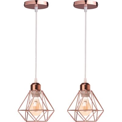 STOEX 2pcs Industrielle Pendelleuchten, Roségold Hängelampe Aus Metall E27 Vintage Hängeleuchte Im Diamant Käfig Für Küche Wohnzimmer Esszimmer Cafét STOEX 2pcs Industrielle Pendelleuchten, Roségold Hängelampe Aus Metall E27 Vintage Hängeleuchte Im Diamant Käfig Für Küche Wohnzimmer Esszimmer Cafét