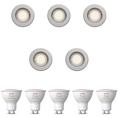 Philips Hue Peridot Set Mit 5 Nicht Schwenkbaren Einbaustrahler Gu10 (nickel) Weißes Und Farbiges Licht - White And Color Ambiance Philips Hue Peridot Set Mit 5 Nicht Schwenkbaren Einbaustrahler Gu10 (nickel) Weißes Und Farbiges Licht - White And Color Ambiance
