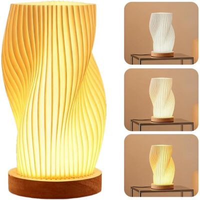 OEM Nachtlicht Mit Holzsockel, Usb-anschluss, Retro-streifenmuster, Drei Farben, Pla-lampenschirm, Led-birne, Kleine Tischlampe Für Schlaf-/wohnzimmer OEM Nachtlicht Mit Holzsockel, Usb-anschluss, Retro-streifenmuster, Drei Farben, Pla-lampenschirm, Led-birne, Kleine Tischlampe Für Schlaf-/wohnzimmer
