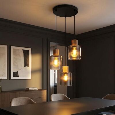 GLOBO LIGHTING Led Pendelleuchte Hängelampe Esszimmerlampe 3-flammig Schwarz Holz H 120 Cm GLOBO LIGHTING Led Pendelleuchte Hängelampe Esszimmerlampe 3-flammig Schwarz Holz H 120 Cm