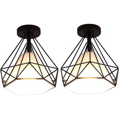 STOEX 2 Stück Deckenleuchte Industrielle Retro Deckenlampe Aus Eisen Lampenschirm In Diamant Käfig E27 Für Flur Küche Wohnzimmer Schlafzimmer (schwarz) STOEX 2 Stück Deckenleuchte Industrielle Retro Deckenlampe Aus Eisen Lampenschirm In Diamant Käfig E27 Für Flur Küche Wohnzimmer Schlafzimmer (schwarz)