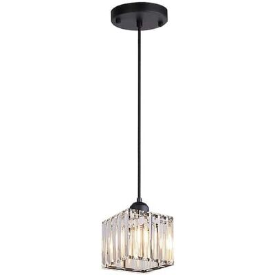 Minkurow Mini-kristall-kronleuchter, Chrom-anhänger, Unterputz-deckenleuchte, Moderner Anhänger, Esszimmer, Schlafzimmer, Küche, Insel, Schrank, Flur, E27, Schwarzer Quadratischer Einzelkopf, Warmes L Minkurow Mini-kristall-kronleuchter, Chrom-anhänger, Unterputz-deckenleuchte, Moderner Anhänger, Esszimmer, Schlafzimmer, Küche, Insel, Schrank, Flur, E27, Schwarzer Quadratischer Einzelkopf, Warmes L