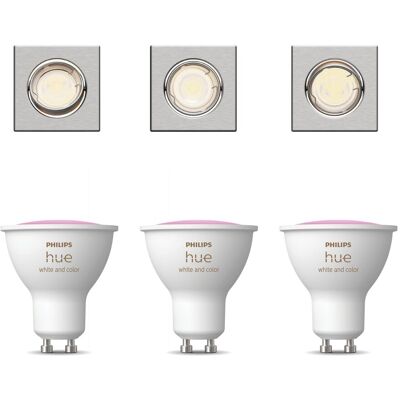 Philips Hue Peridot Set Mit 3 Nicht Schwenkbaren Einbaustrahler Gu10 (nickel) Weißes Und Farbiges Licht - White And Color Ambiance Philips Hue Peridot Set Mit 3 Nicht Schwenkbaren Einbaustrahler Gu10 (nickel) Weißes Und Farbiges Licht - White And Color Ambiance