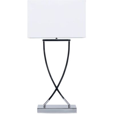 Beliani - Tischlampe Silber Metallfuß Stoffschirm Weiß Langes Kabel Mit Schalter Modern Minimalistisch Beliani - Tischlampe Silber Metallfuß Stoffschirm Weiß Langes Kabel Mit Schalter Modern Minimalistisch