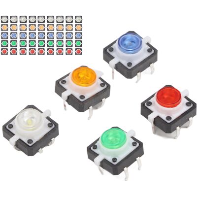 HEAT 50 Stück Mini-momentan-drucktaster, Rückstellbar, Rot, Gelb, Blau, Grün, Weiß, Mit Led-lampe, 12 V Dc HEAT 50 Stück Mini-momentan-drucktaster, Rückstellbar, Rot, Gelb, Blau, Grün, Weiß, Mit Led-lampe, 12 V Dc