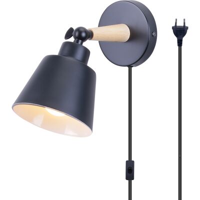STOEX Wandlampe Mit Schalter Und Stecker, Modern Aus Eisen Holz Wandleuchte Verstellbare Für Wohnzimmer Schlafzimmer Flur Treppenhaus - Schwarz STOEX Wandlampe Mit Schalter Und Stecker, Modern Aus Eisen Holz Wandleuchte Verstellbare Für Wohnzimmer Schlafzimmer Flur Treppenhaus - Schwarz