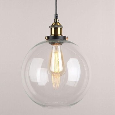 LANGRAY Glas Pendelleuchte Vintage Finish Industriemetall Klarglas Runde Kugelschirm Loft Pendelleuchte Retro Lampe Vintage Deckenleuchte (transparent, 20cm) LANGRAY Glas Pendelleuchte Vintage Finish Industriemetall Klarglas Runde Kugelschirm Loft Pendelleuchte Retro Lampe Vintage Deckenleuchte (transparent, 20cm)
