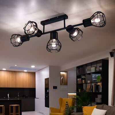 ETC-SHOP Deckenleuchte Deckenlampe Spotleuchte Esszimmer Käfigoptik 5 Flammig Deckenlampen, Metall Schwarz, 5x E27 Fassung, Lxbxh 90x37x30 Cm ETC-SHOP Deckenleuchte Deckenlampe Spotleuchte Esszimmer Käfigoptik 5 Flammig Deckenlampen, Metall Schwarz, 5x E27 Fassung, Lxbxh 90x37x30 Cm