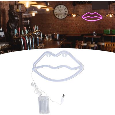 JUTE Led-neon-tischlampe Für Schlafzimmer, Bar, Partydekoration, Nachtlicht, Betrieb Über Usb Oder Batterien, Rosa Lippenmuster. JUTE Led-neon-tischlampe Für Schlafzimmer, Bar, Partydekoration, Nachtlicht, Betrieb Über Usb Oder Batterien, Rosa Lippenmuster.