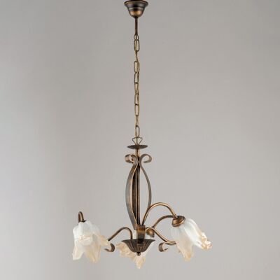 BONETTI ILLUMINA Braun Gold Eisen Kronleuchter Drei Lichter Amber White Glas Lampenschirme 51x H43 Cm BONETTI ILLUMINA Braun Gold Eisen Kronleuchter Drei Lichter Amber White Glas Lampenschirme 51x H43 Cm