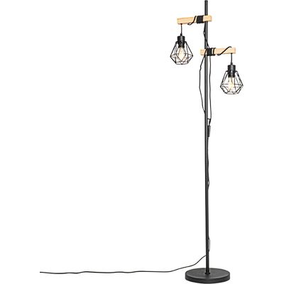 QAZQA Land Stehlampe Schwarz Mit Holz 2-licht - Chon QAZQA Land Stehlampe Schwarz Mit Holz 2-licht - Chon