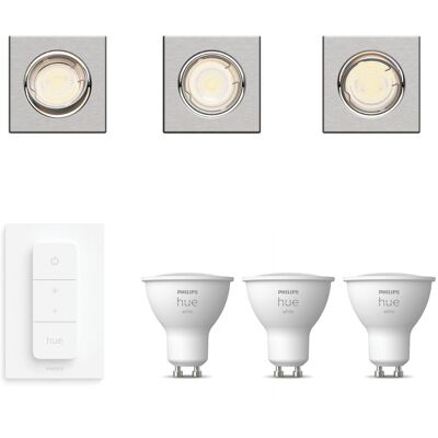 Philips Hue Peridot Set Mit 3 Nicht Schwenkbaren Einbaustrahler Gu10 (nickel) Warmweißes Licht - Inkl. Dimmschalter - White Philips Hue Peridot Set Mit 3 Nicht Schwenkbaren Einbaustrahler Gu10 (nickel) Warmweißes Licht - Inkl. Dimmschalter - White