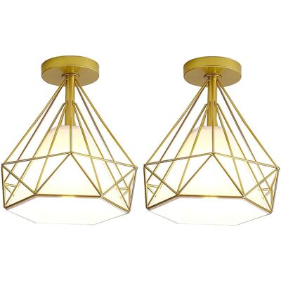 STOEX 2x Deckenleuchte Industrielle Retro Deckenlampe Aus Eisen Lampenschirm In Diamant Käfig E27 Für Flur Küche Wohnzimmer Schlafzimmer (gold) STOEX 2x Deckenleuchte Industrielle Retro Deckenlampe Aus Eisen Lampenschirm In Diamant Käfig E27 Für Flur Küche Wohnzimmer Schlafzimmer (gold)