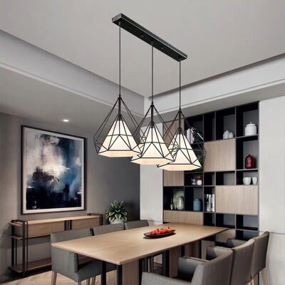STOEX 3-flammige Pendelleuchte Retro Diamant Käfig Eisen E27 Höhenverstellbar Hängelampe Für Flur Küche Schlafzimmer Wohnzimmer Cafét (schwarz) STOEX 3-flammige Pendelleuchte Retro Diamant Käfig Eisen E27 Höhenverstellbar Hängelampe Für Flur Küche Schlafzimmer Wohnzimmer Cafét (schwarz)