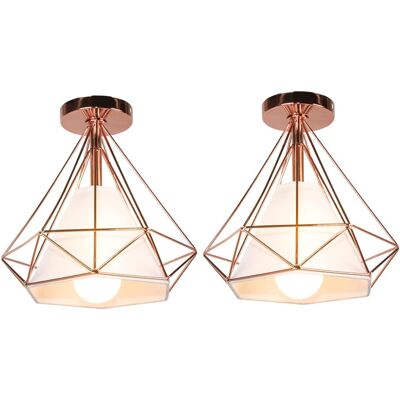 STOEX Deckenleuchte Industrielle Retro Deckenlampe Aus Eisen Lampenschirm In Diamant Käfig E27 Für Flur Küche Wohnzimmer Schlafzimmer (2x Roségold) STOEX Deckenleuchte Industrielle Retro Deckenlampe Aus Eisen Lampenschirm In Diamant Käfig E27 Für Flur Küche Wohnzimmer Schlafzimmer (2x Roségold)