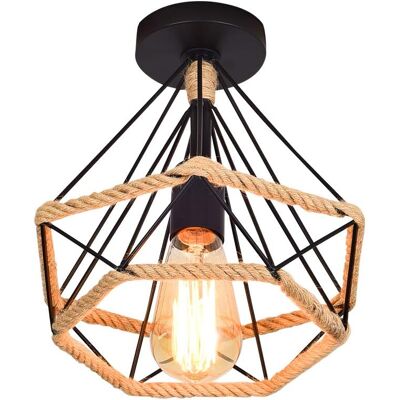 STOEX Deckenleuchte Retro Diamant 25cm Metallkäfig Mit Hanfseil Vintage Hängelampe Lampe E27 Für Wohnzimmer Schlafzimmer Café Bar Restaurant STOEX Deckenleuchte Retro Diamant 25cm Metallkäfig Mit Hanfseil Vintage Hängelampe Lampe E27 Für Wohnzimmer Schlafzimmer Café Bar Restaurant