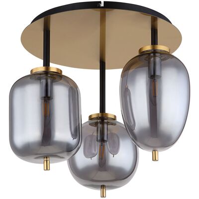 ETC-SHOP Deckenlampe Glas 3 Flammig Lampenschirm Deckenleuchte Glas Wohnzimmerlampe Messing, Metall Glas Messingfarbig, 3x E14 Fassungen, Dxh 46x36 Cm ETC-SHOP Deckenlampe Glas 3 Flammig Lampenschirm Deckenleuchte Glas Wohnzimmerlampe Messing, Metall Glas Messingfarbig, 3x E14 Fassungen, Dxh 46x36 Cm
