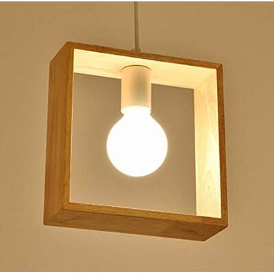 STOEX Moderne Pendelleuchte Holz Quadrat Esstischlampe Retro Hängeleuchte E27 Für Schlafzimmer Küche Wohnzimmer Bars Cafét - Ohne Leuchtmittel STOEX Moderne Pendelleuchte Holz Quadrat Esstischlampe Retro Hängeleuchte E27 Für Schlafzimmer Küche Wohnzimmer Bars Cafét - Ohne Leuchtmittel