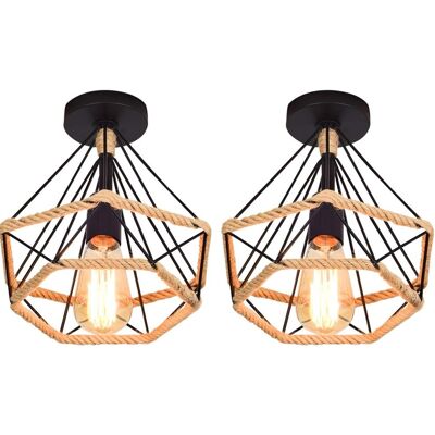 STOEX 2 Stück Deckenleuchte Retro Diamant 25cm Metallkäfig Mit Hanfseil Vintage Hängelampe Lampe E27 Für Wohnzimmer Schlafzimmer Café Bar Restaurant STOEX 2 Stück Deckenleuchte Retro Diamant 25cm Metallkäfig Mit Hanfseil Vintage Hängelampe Lampe E27 Für Wohnzimmer Schlafzimmer Café Bar Restaurant