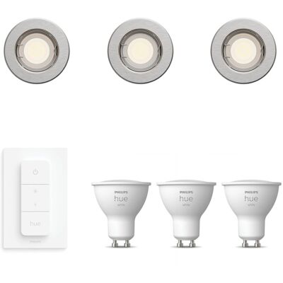 Philips Hue Peridot Set Mit 3 Nicht Schwenkbaren Einbaustrahler Gu10 (nickel) Warmweißes Licht - Inkl. Dimmschalter - White Philips Hue Peridot Set Mit 3 Nicht Schwenkbaren Einbaustrahler Gu10 (nickel) Warmweißes Licht - Inkl. Dimmschalter - White