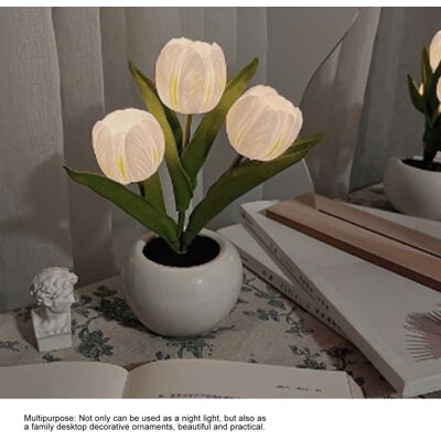 JUTE Led-nachtlicht Mit Drei Tulpen, Nachttischlampe Mit Künstlicher Topfpflanze, Ideales Geschenk Für Freunde, Fotogene Tischlampe, Keramikfuß JUTE Led-nachtlicht Mit Drei Tulpen, Nachttischlampe Mit Künstlicher Topfpflanze, Ideales Geschenk Für Freunde, Fotogene Tischlampe, Keramikfuß