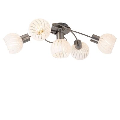 ETC-SHOP Deckenlampe Deckenleuchte Spotlampe Spotleuchte Wohnzimmerlampe, 5 Flammig Glas Weiß Klar Metall Nickel, E27 Fassungen, Lxbxh 69x43x24cm ETC-SHOP Deckenlampe Deckenleuchte Spotlampe Spotleuchte Wohnzimmerlampe, 5 Flammig Glas Weiß Klar Metall Nickel, E27 Fassungen, Lxbxh 69x43x24cm