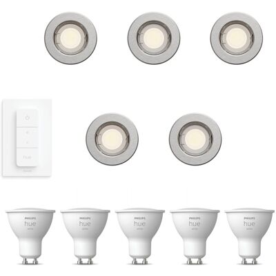 Philips Hue Peridot Set Mit 5 Nicht Schwenkbaren Einbaustrahler Gu10 (nickel) Warmweißes Licht - Inkl. Dimmschalter - White Philips Hue Peridot Set Mit 5 Nicht Schwenkbaren Einbaustrahler Gu10 (nickel) Warmweißes Licht - Inkl. Dimmschalter - White